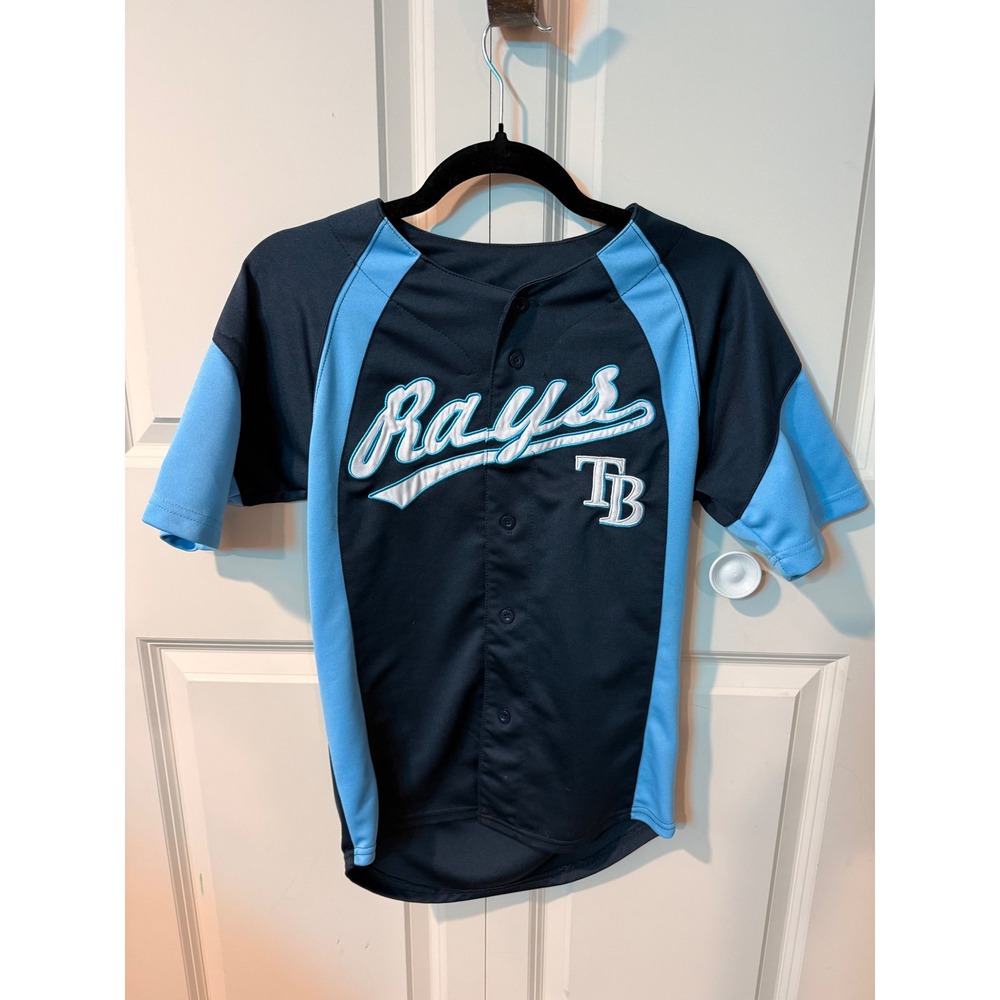 Stitches Tampa Bay Rays Youth Baseball Jersey Navy Light Blue MLB Kids Shirt